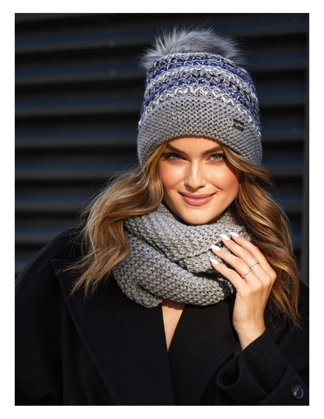 Winter set with a colorful pattern, dark gray C51 - Online store - Boutique